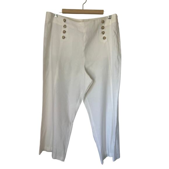 J. Jill Love Linen White Pants Turtleshell Buttons Wide Leg Ankle Length Coastal - Picture 1 of 9